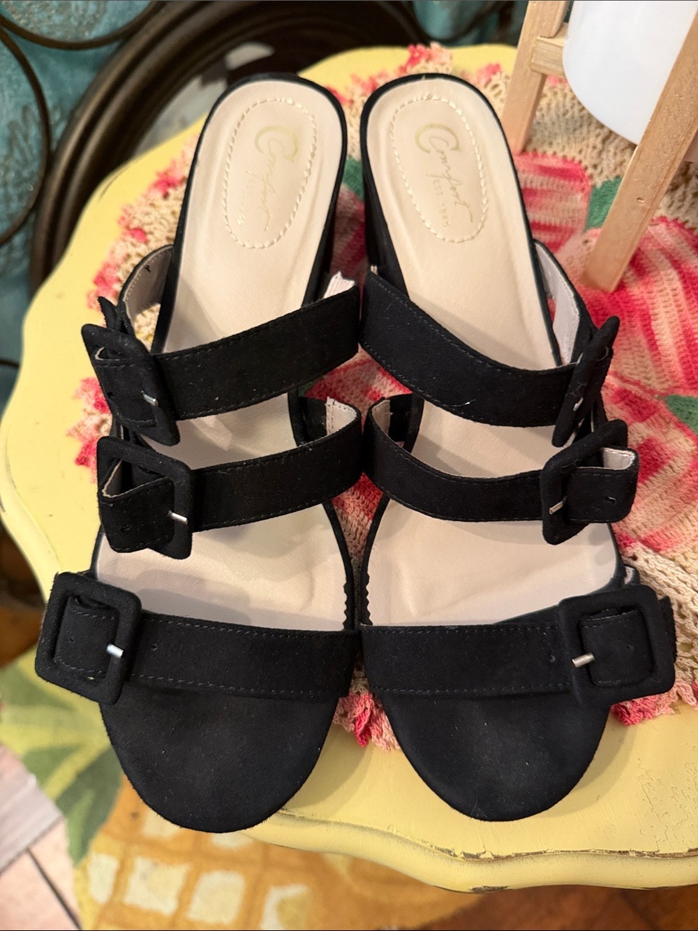 🕷️🕷️🕷️BOGOHO🕷️🕷️🕷️Cato Black Triple Buckle Suede Slide Mules-9
